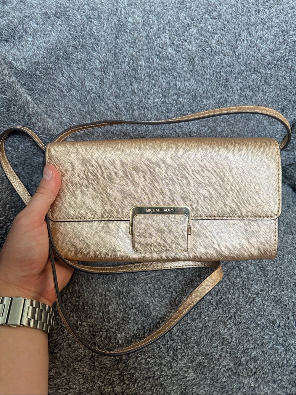 Michael Kors Metallic Rose Gold clutch crossbody